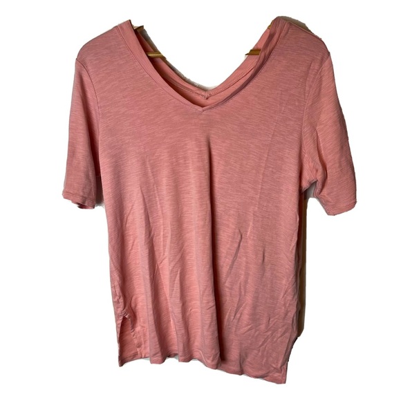 J.Jill pima double-v elbow sleeve tunic Pink Short Sleeve Size Large Petite - Picture 1 of 4